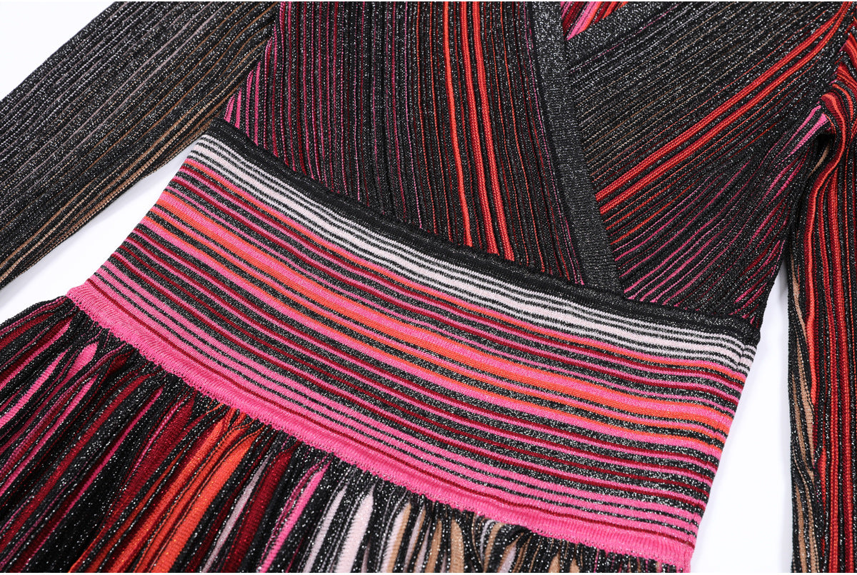 Giada Pink V-Neck Long Sleeve Midi Dress