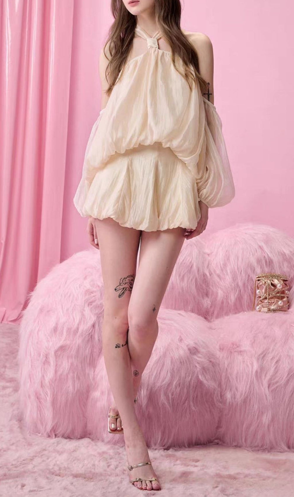 Kuniye Apricot Halter Mini Dress