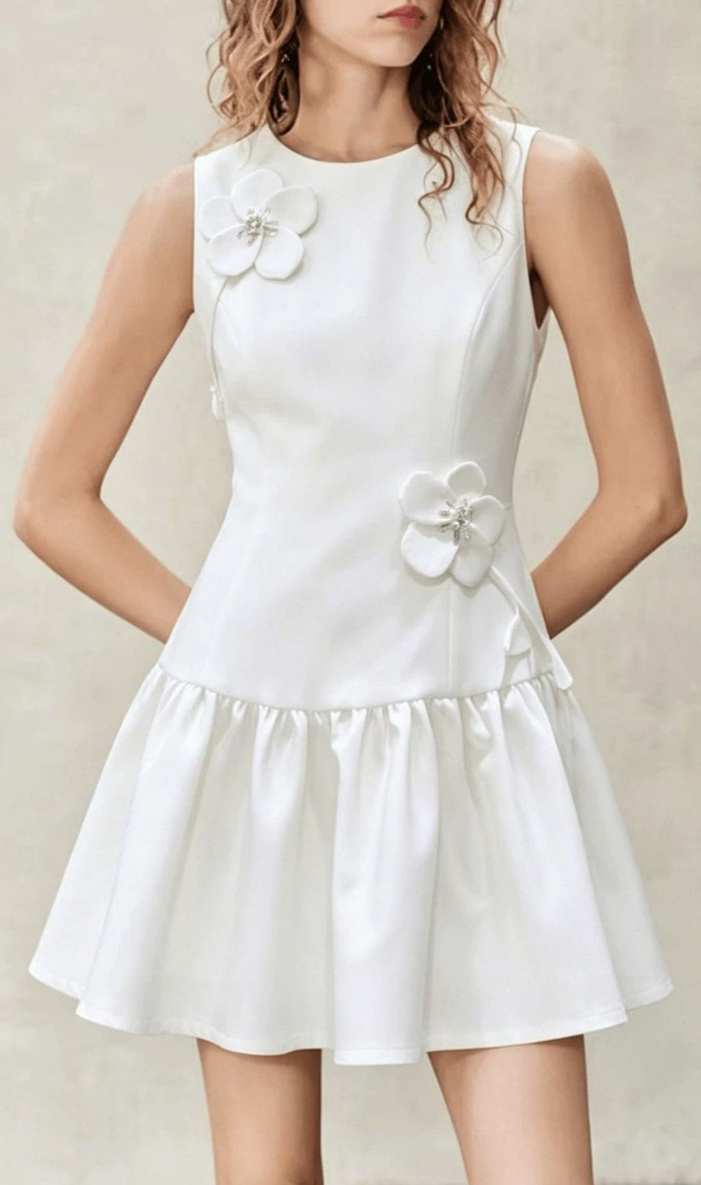 Kimimela Sparkling Diamante Flower Mini Dress - Chic Sleeveless Cocktail & Party Dress