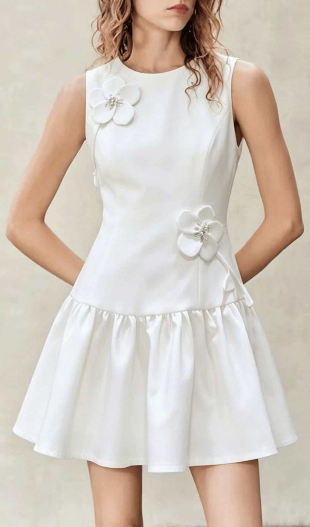 Kimimela Sparkling Diamante Flower Mini Dress - Chic Sleeveless Cocktail & Party Dress