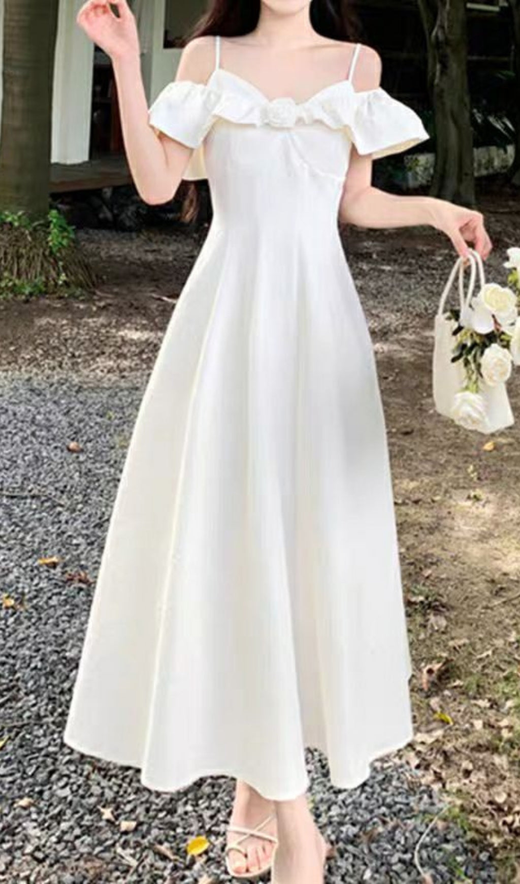 Adjustable Collar Strap Midi Dress