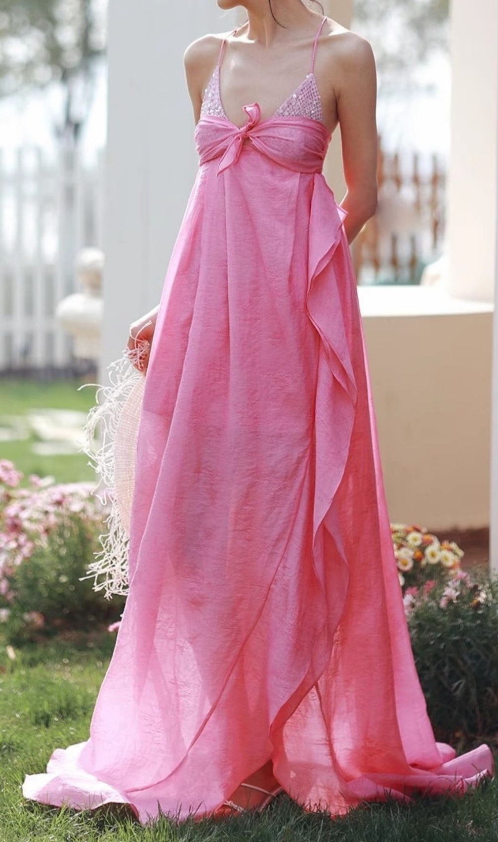 Keyah Dazzling Pink Sequin Maxi Dress | Strappy & Elegant Gala Gown