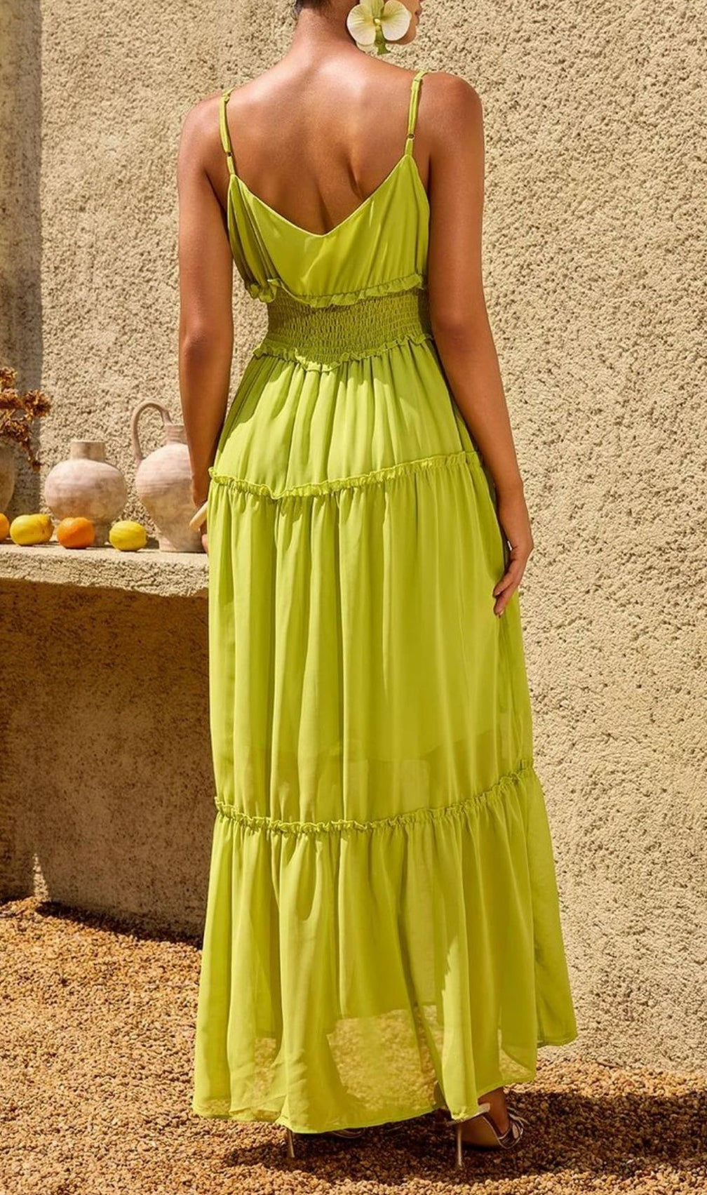 Saelvion Spaghetti Maxi Dress In Chartreuse