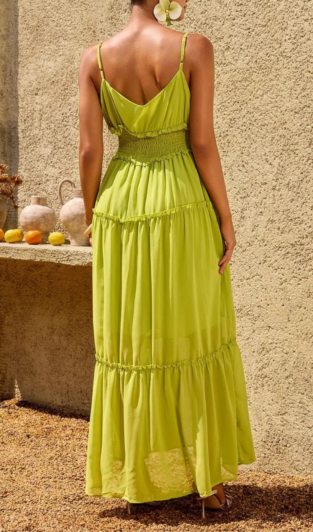 Saelvion Spaghetti Maxi Dress In Chartreuse