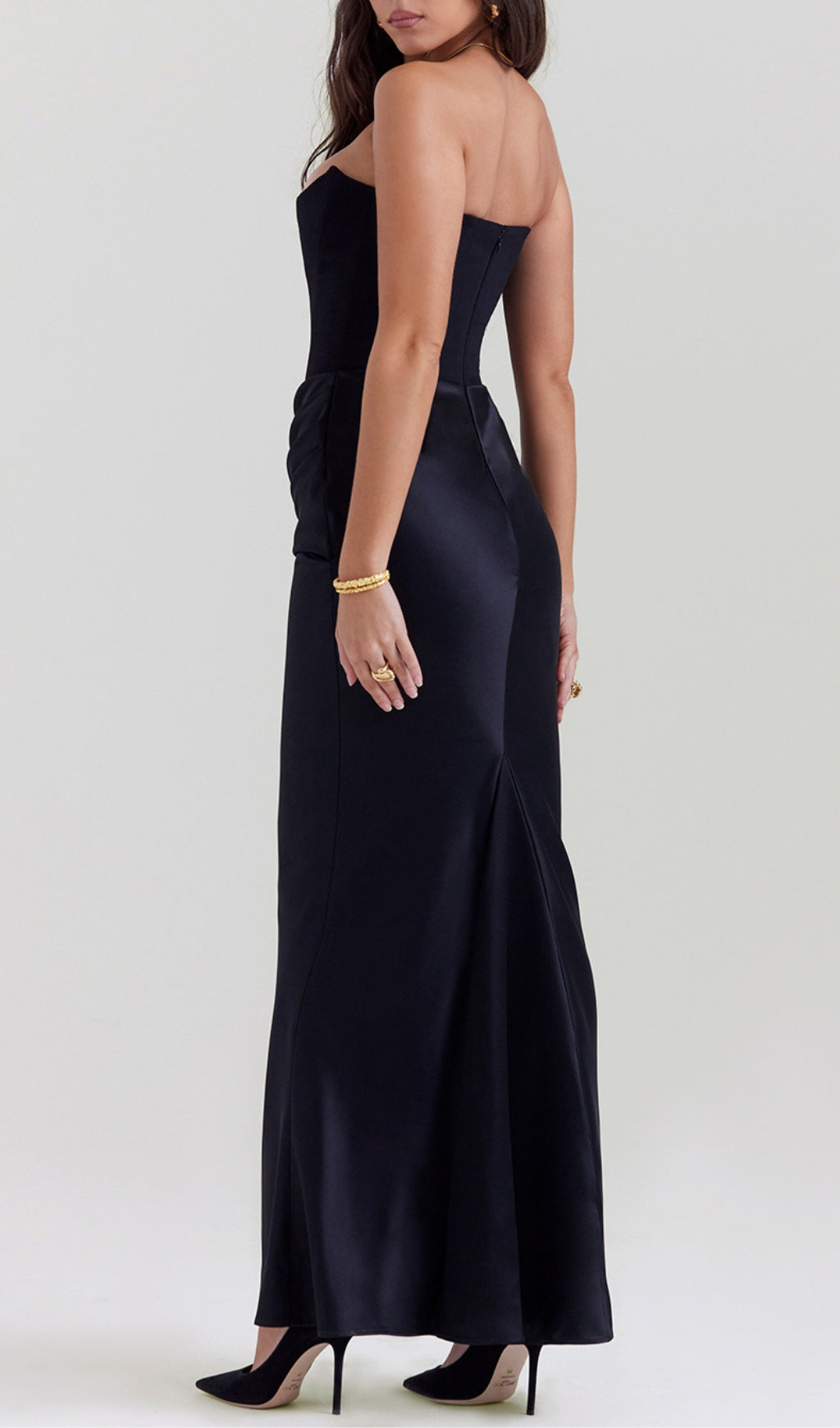 Ruched Corset Dress Maxi Dress In Black