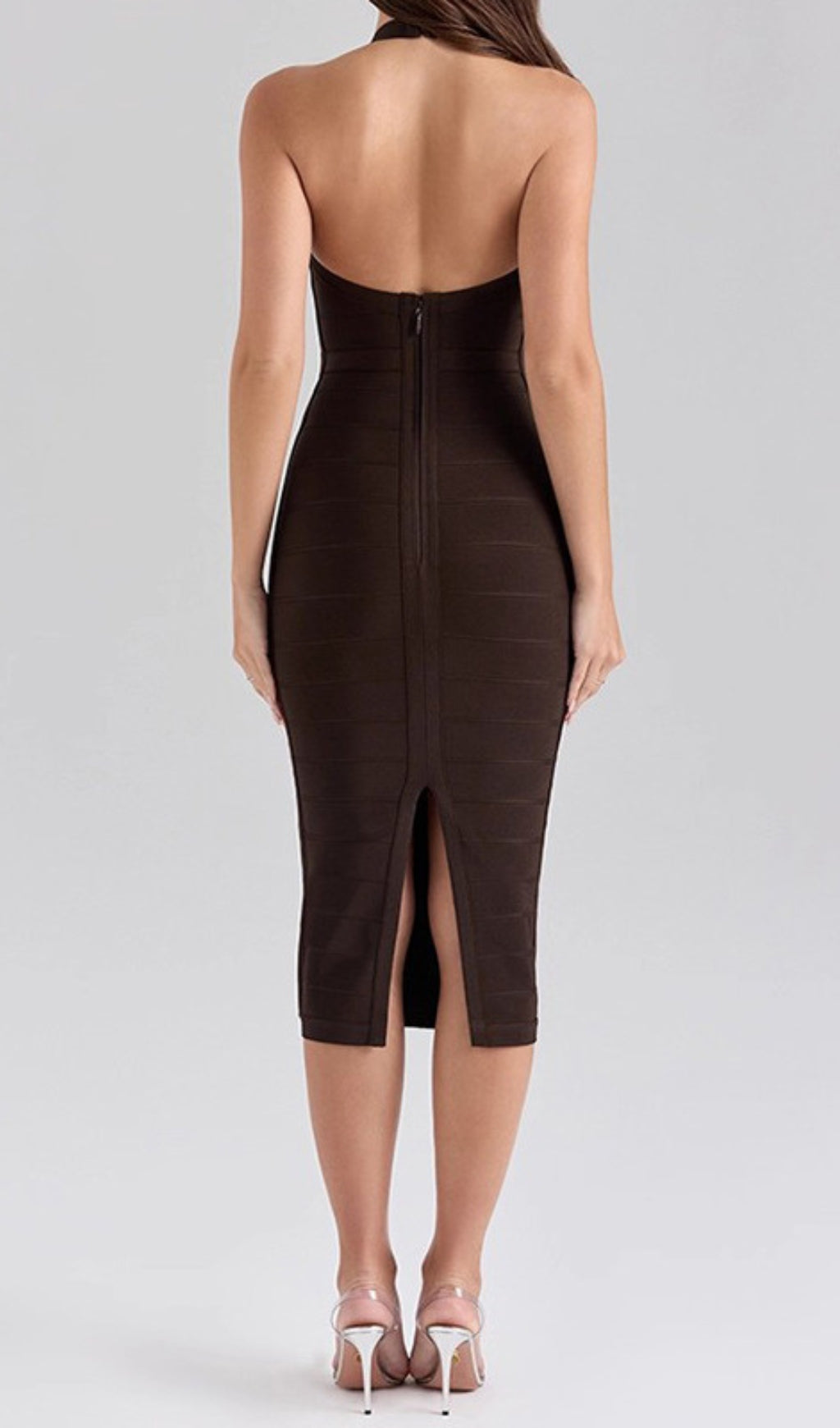 Garry Coffee Halter Bandage Midi Dress