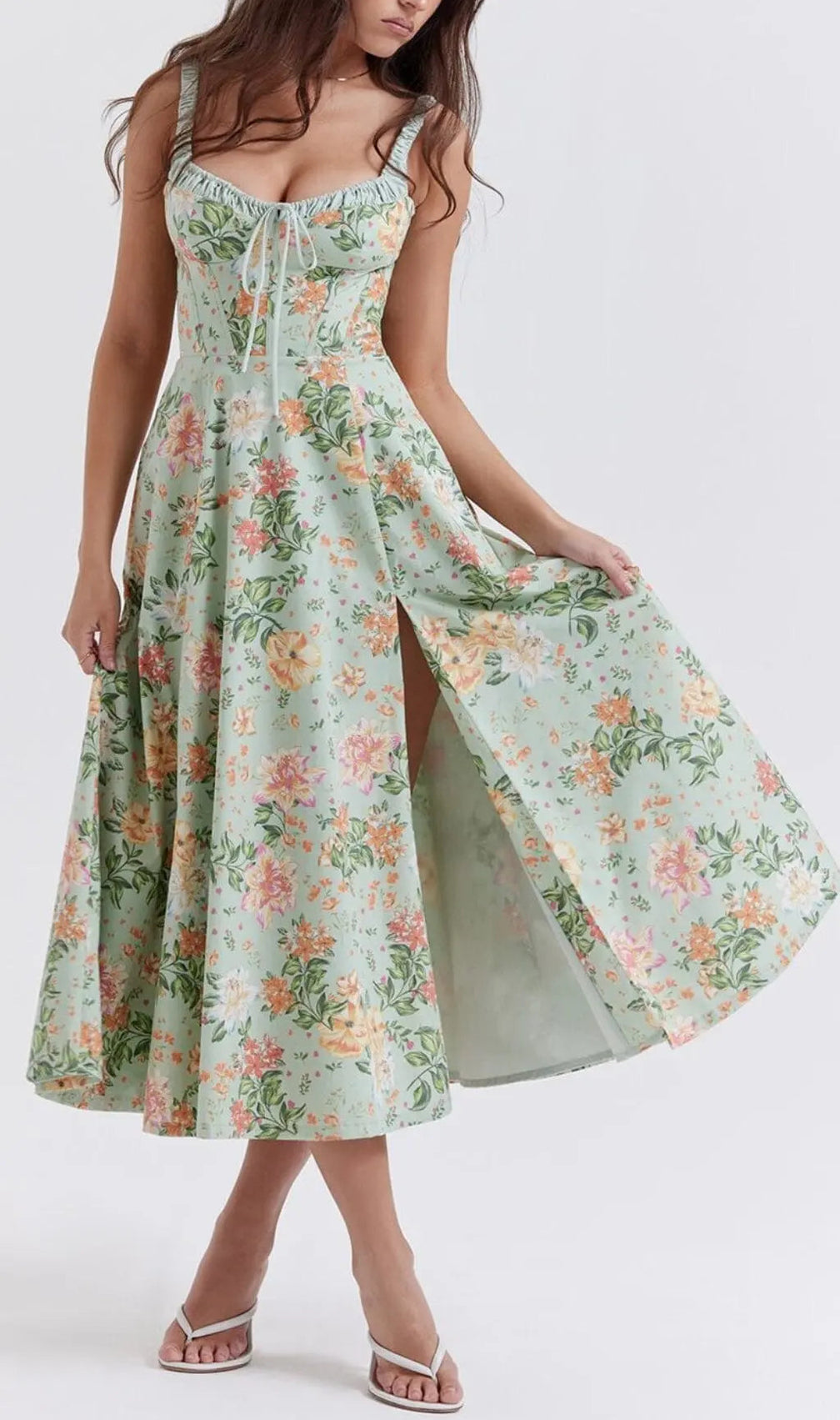 Light Jade Print Bustier Sundress