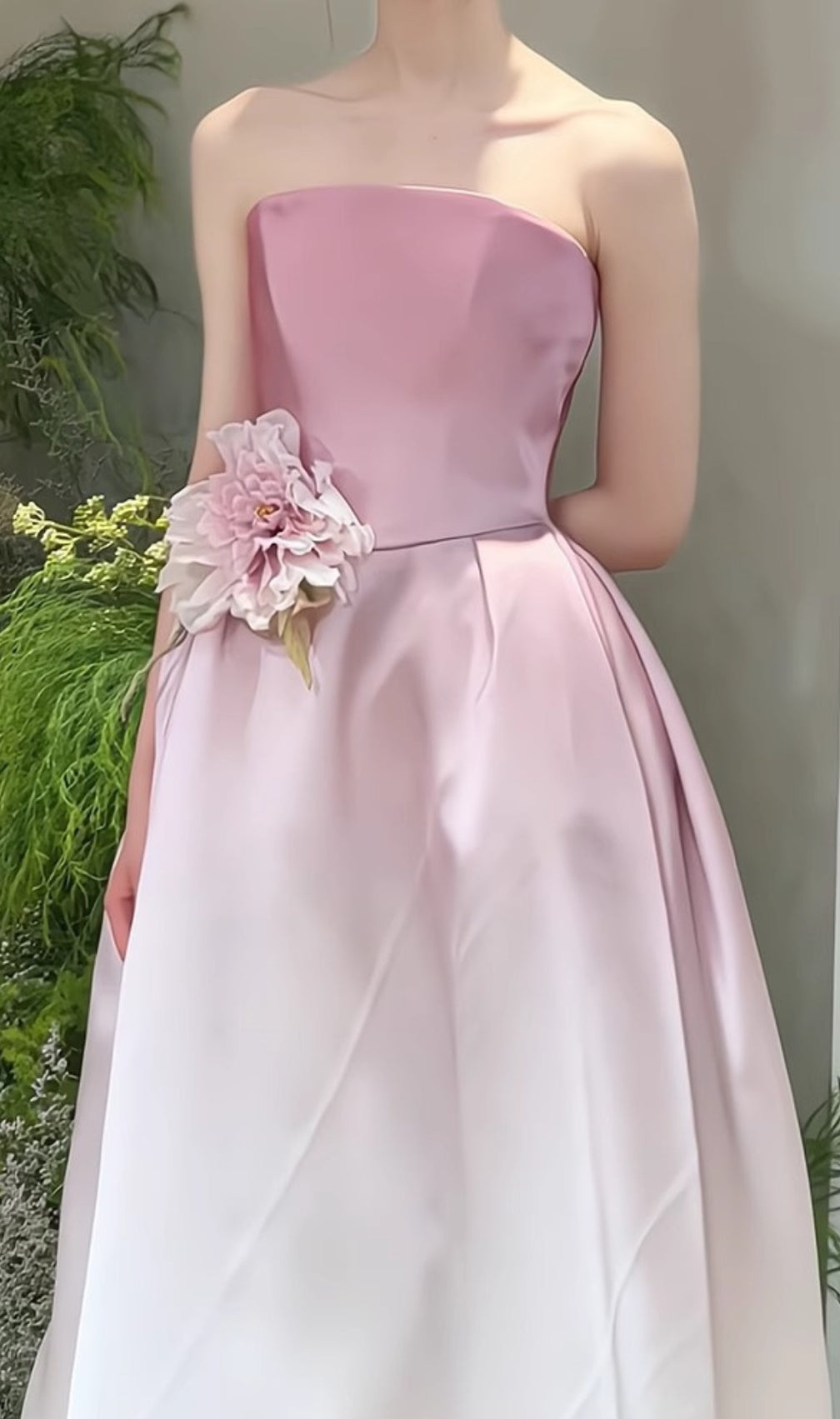 Biddy Pink Strapless Flower Gown