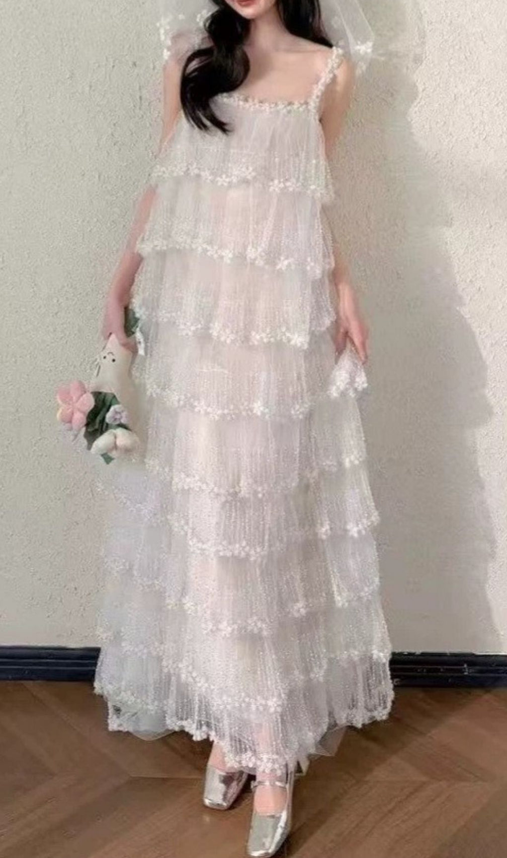 Kimia Ethereal Tiered Tulle Maxi Dress - Romantic Strappy Gown for Women