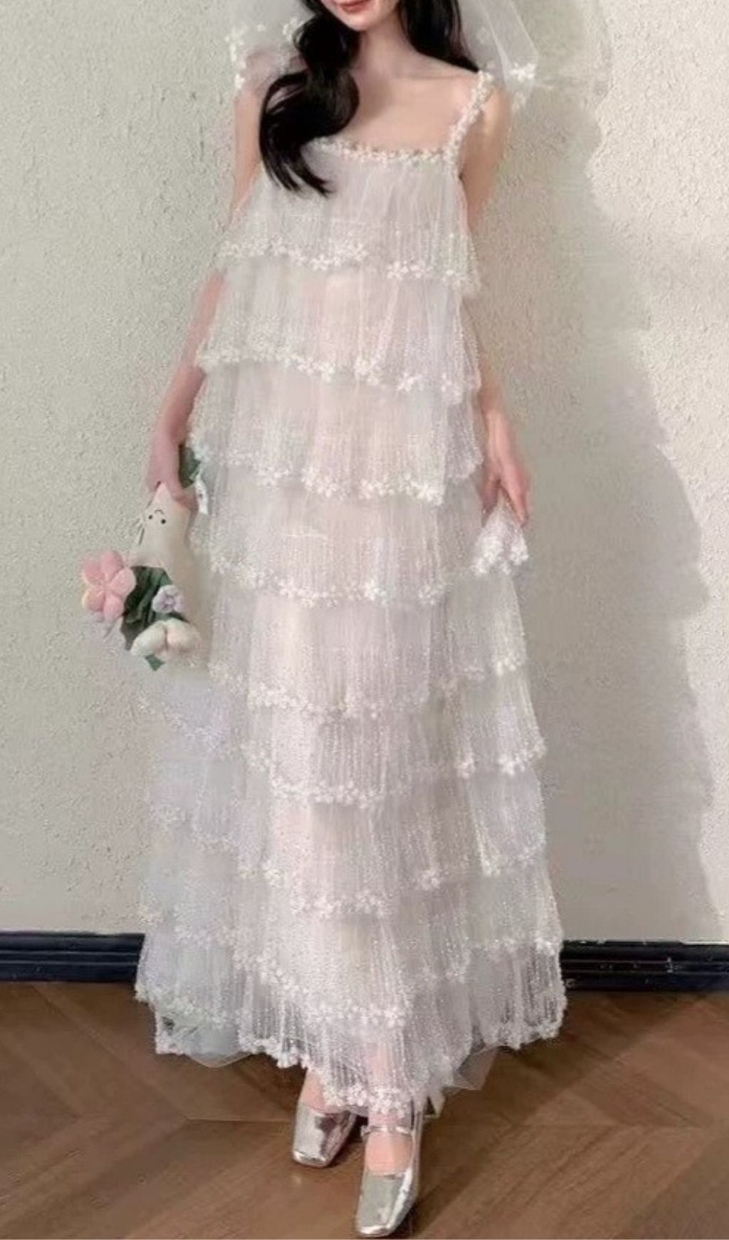 Kimia Ethereal Tiered Tulle Maxi Dress - Romantic Strappy Gown for Women