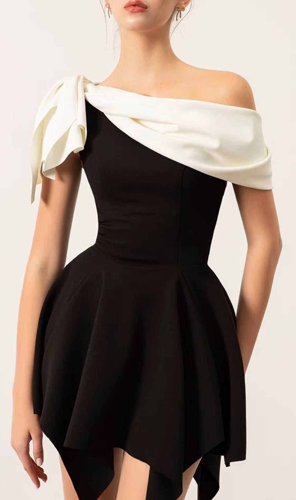 Bulut Black White Patchwork Mini Dress