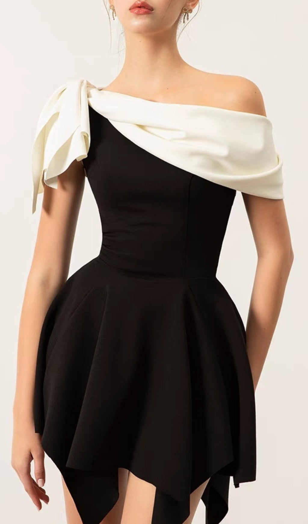 Bulut Black White Patchwork Mini Dress