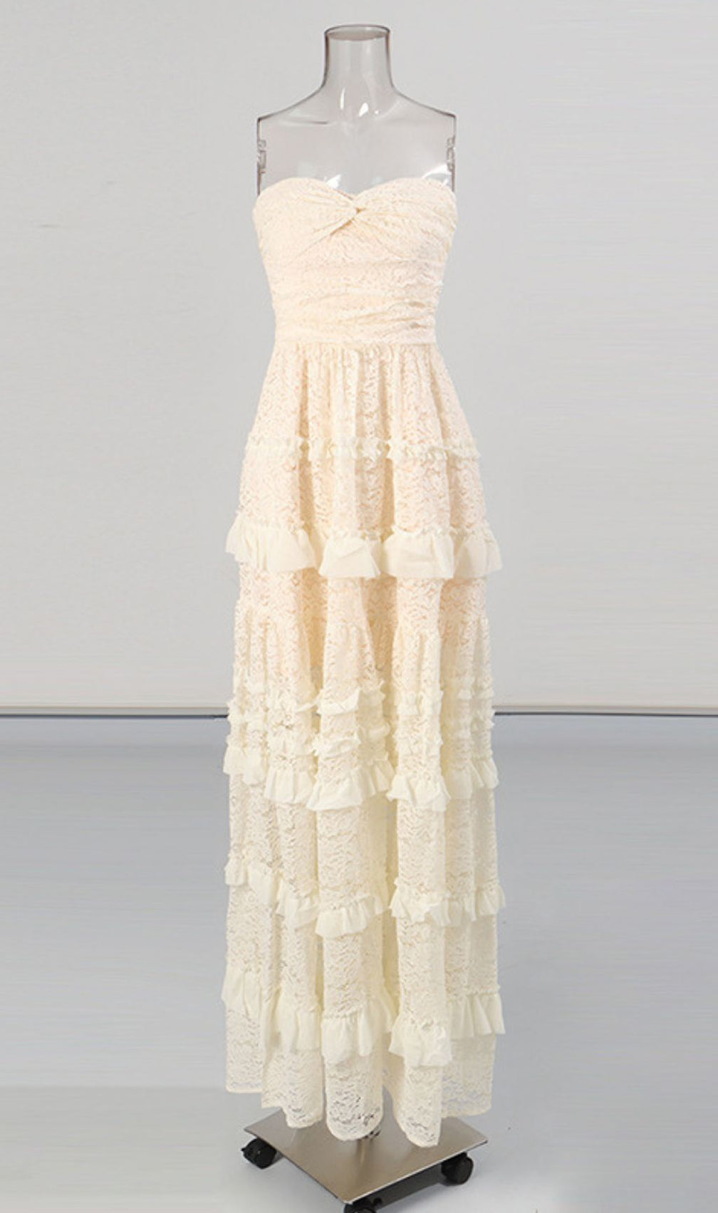 Glora Strapless Lace Layered Maxi Dress