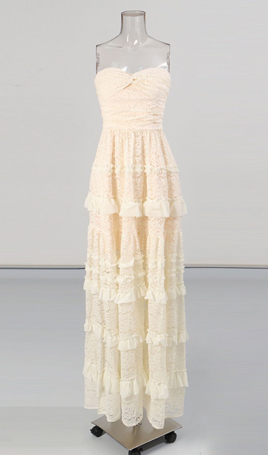 Glora Strapless Lace Layered Maxi Dress