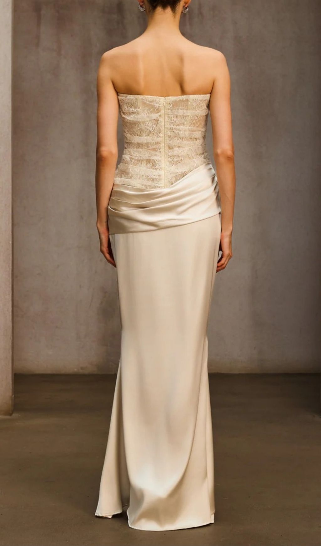 Nyrionyx Strapless Lace Draped Maxi Dress