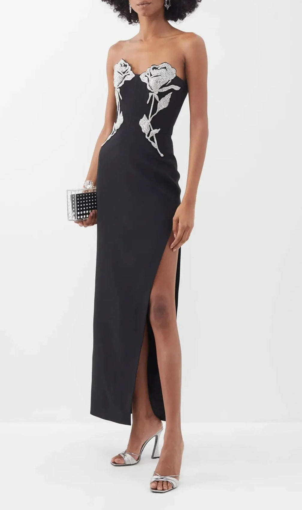 Crystal Flower Maxi Dress In Black