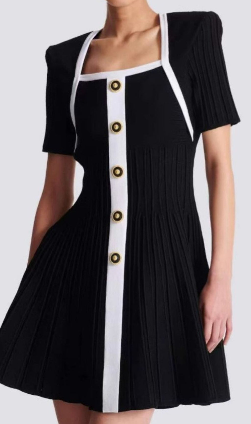 Gudrun Black Square Neck Knit Mini Dress