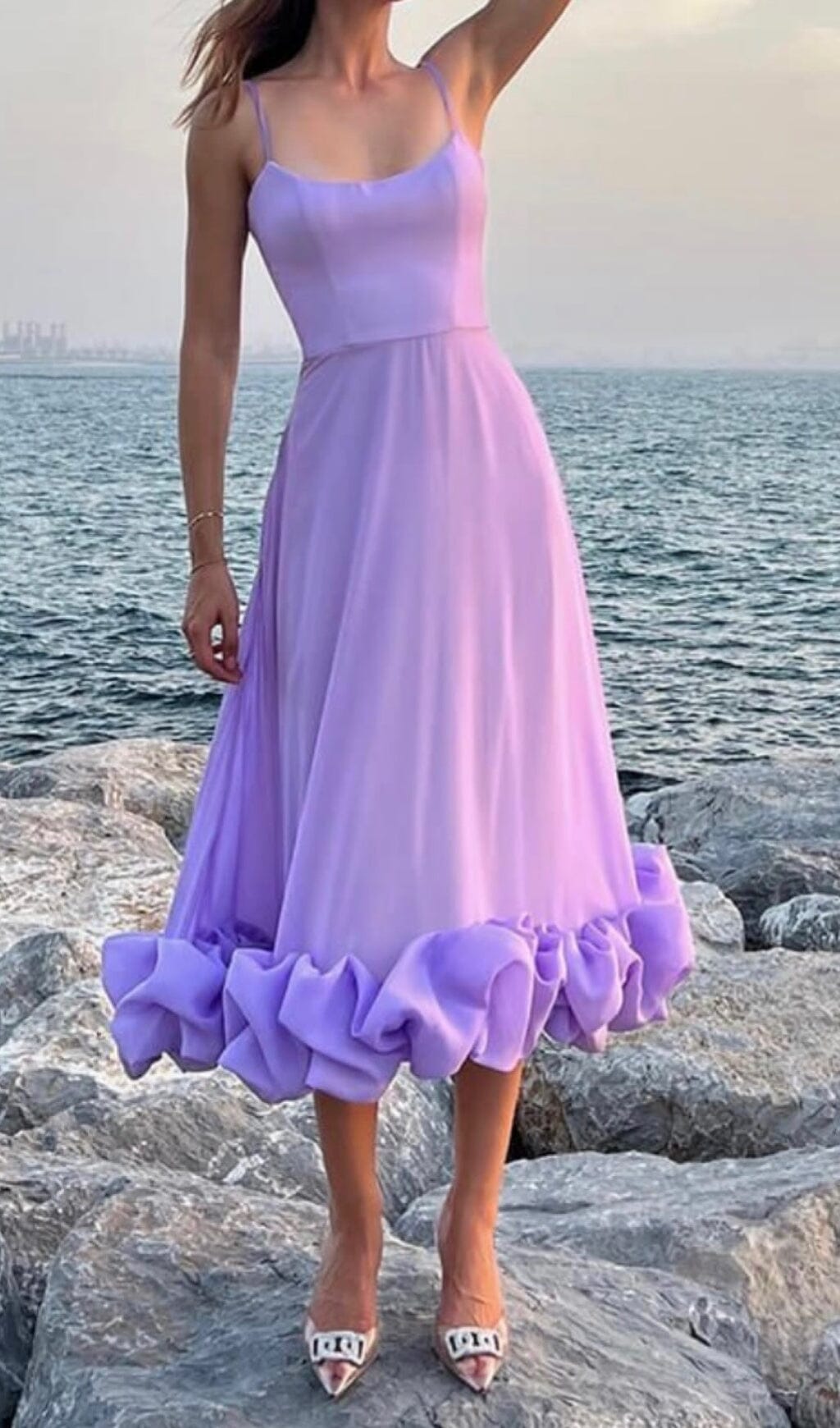 Suspender A-Line Midi Dress In Purple