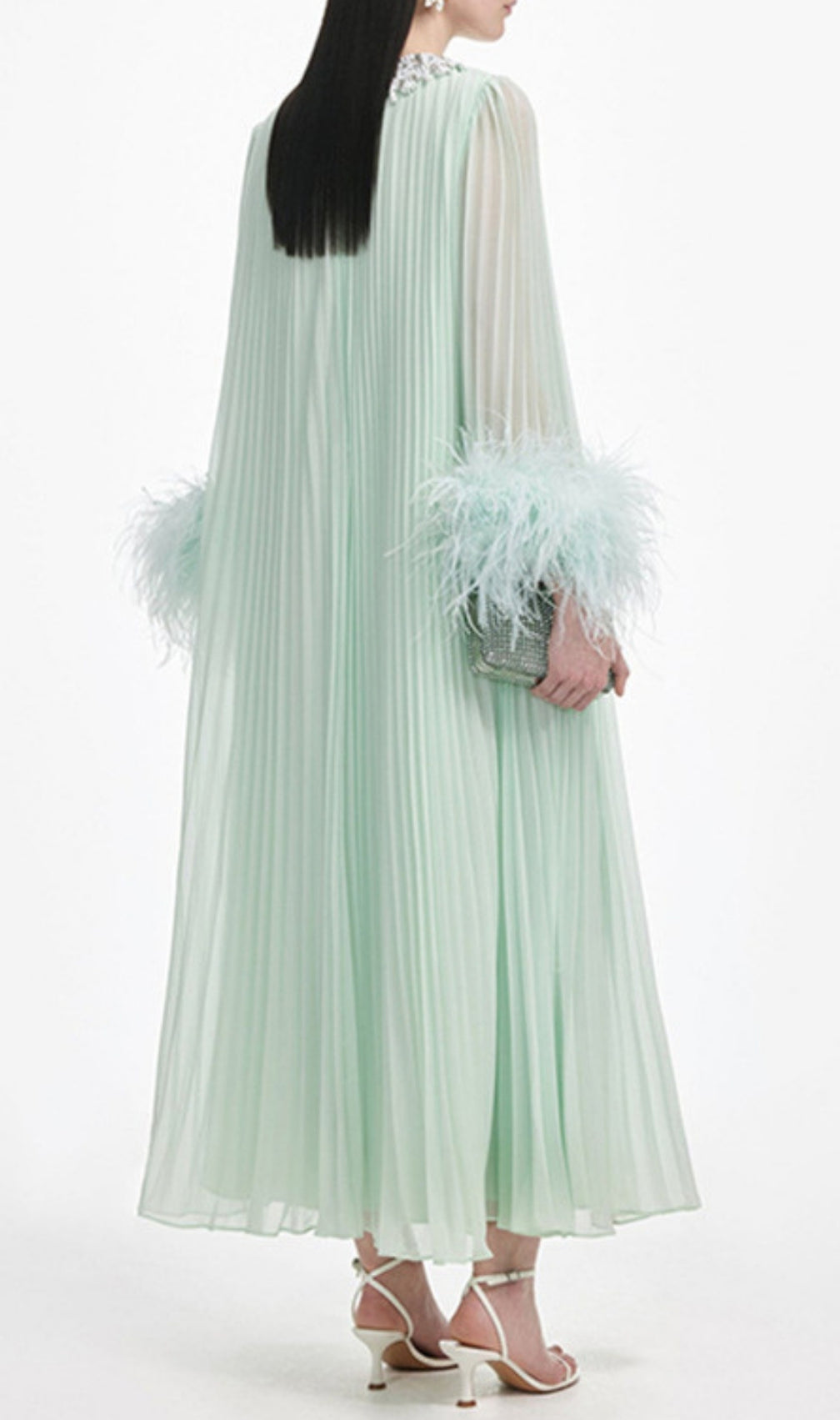Felipe Embellished Feather Pleated Maxi Dress