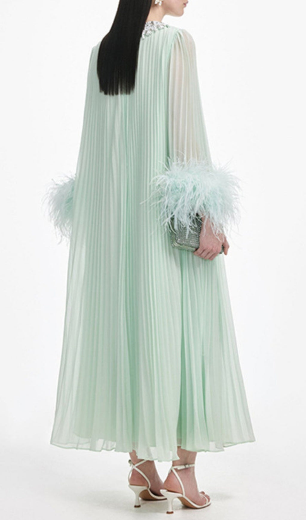 Felipe Embellished Feather Pleated Maxi Dress