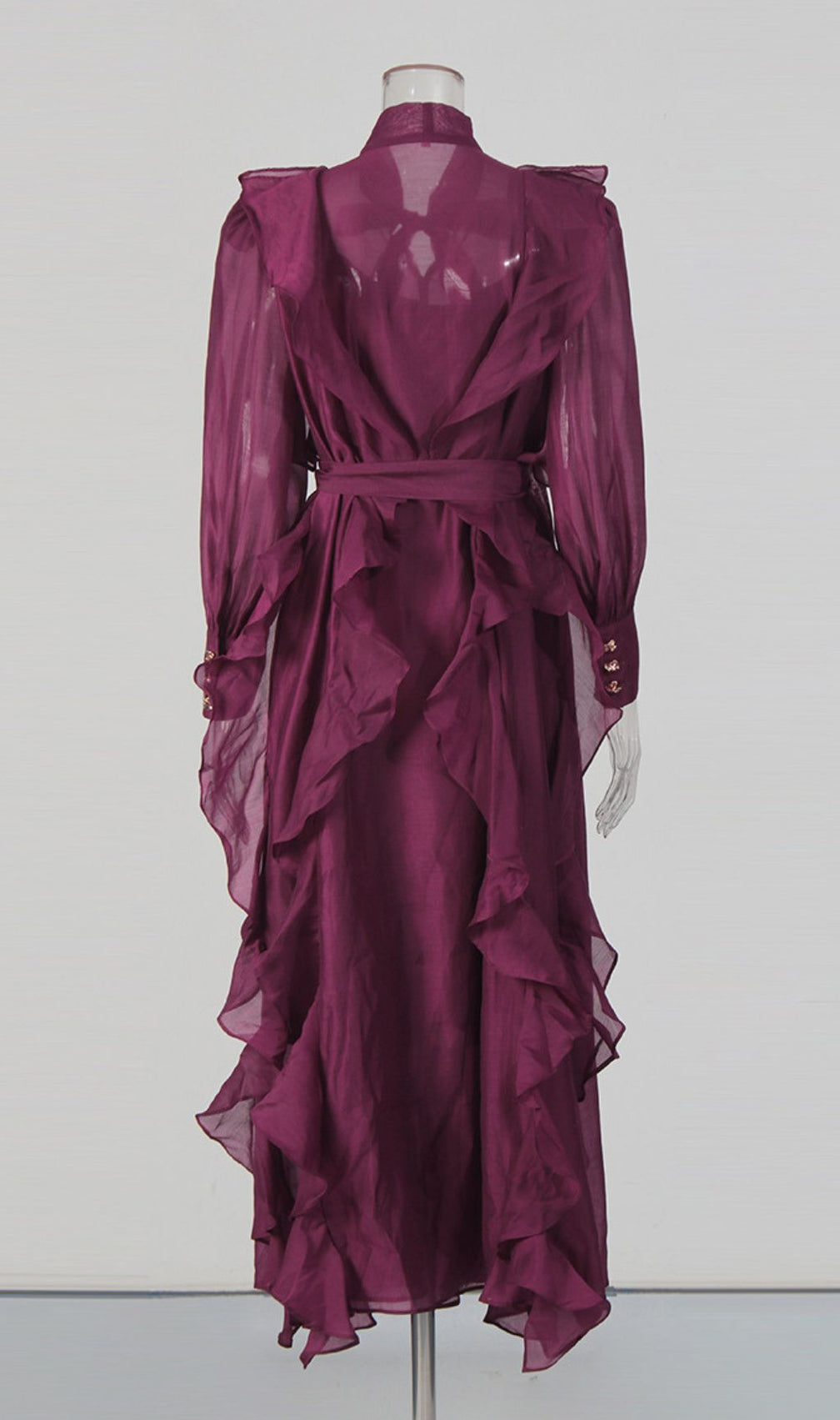 Isono "Enchantress" Purple Ruffled Maxi Gown - Elegant Long Sleeve Formal Dress