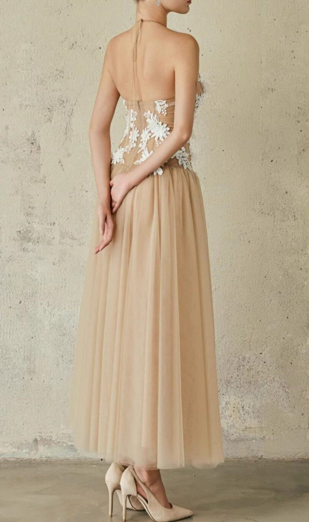 Katsuro Illusion Floral Lace Halter Maxi Gown - Ethereal Evening & Wedding Dress