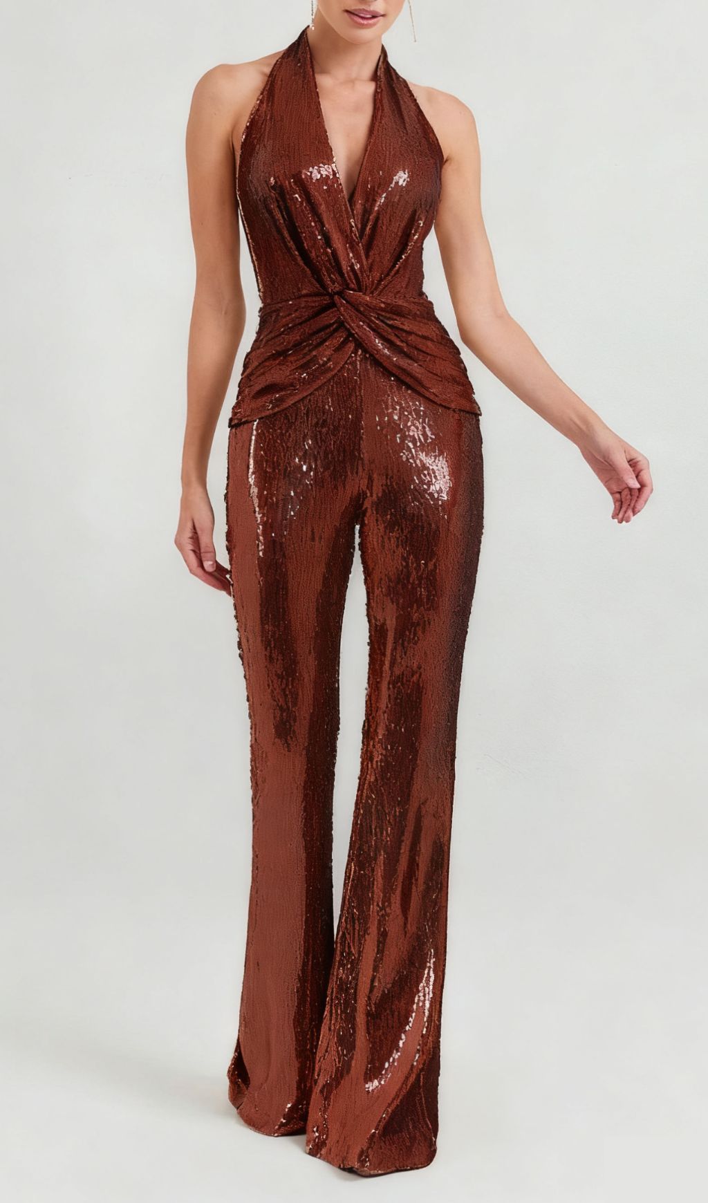 Ikram Glamorous Sequin Halter Jumpsuit for Women | Party & Evening Wear