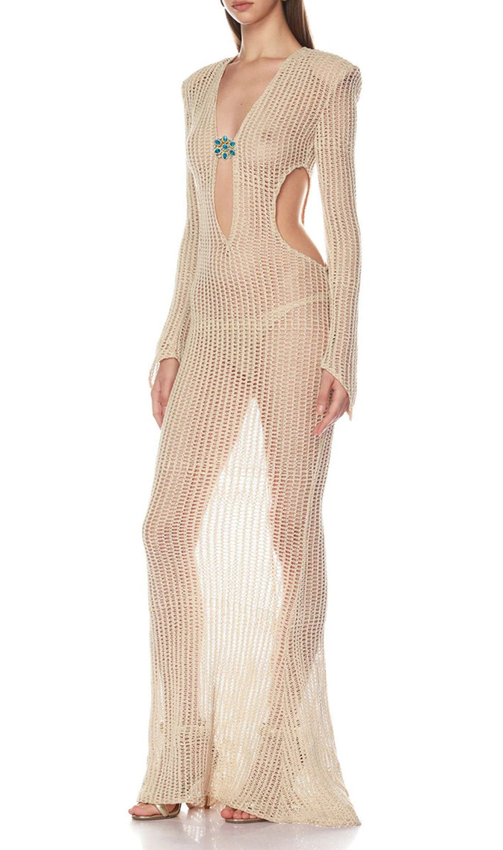 Jacory Allure Crochet Maxi Dress - Daring Cutouts & Long Sleeves