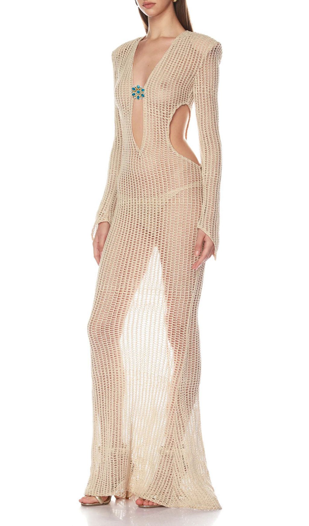 Jacory Allure Crochet Maxi Dress - Daring Cutouts & Long Sleeves