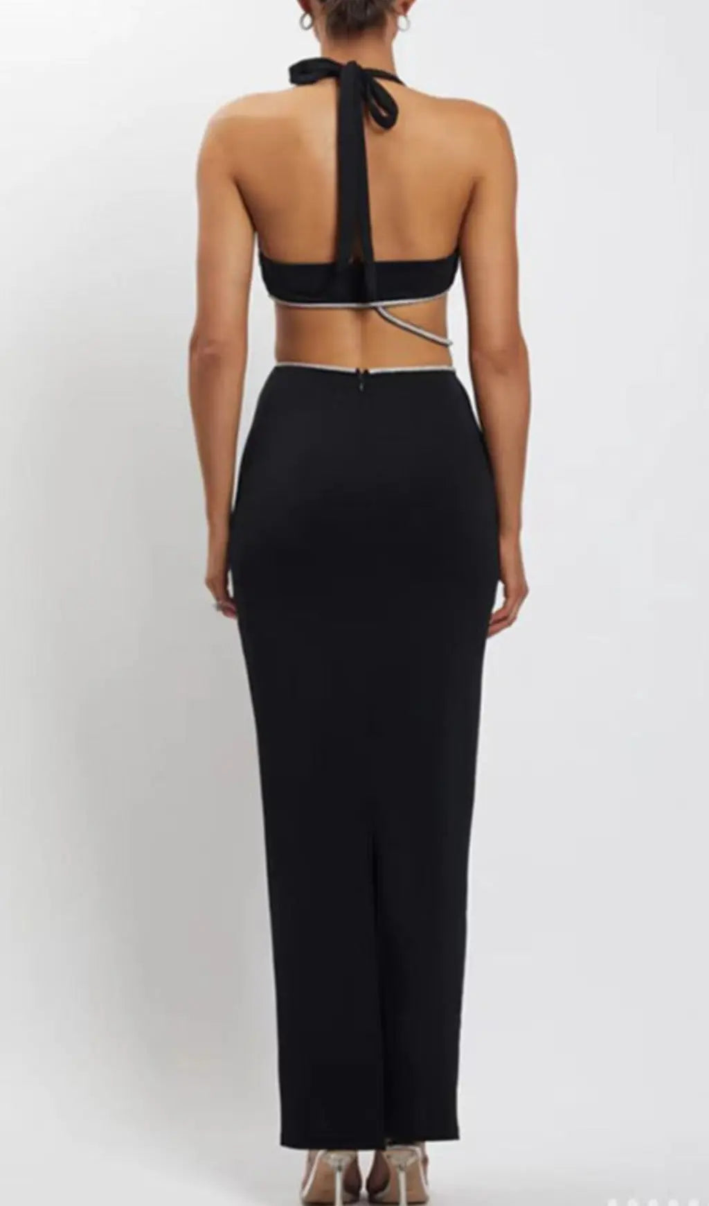 Halter Rhinestone Midi Bandage Dress