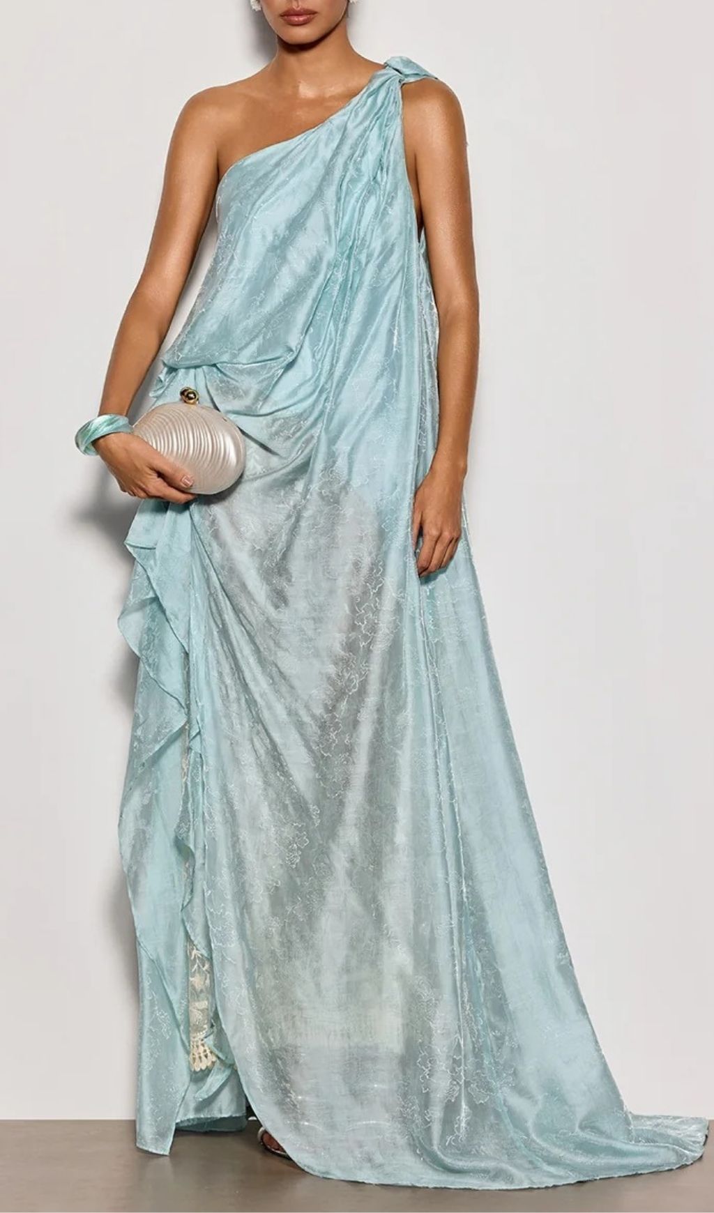 Czelaw One Shoulder Lace Maxi Dress In Icy Blue