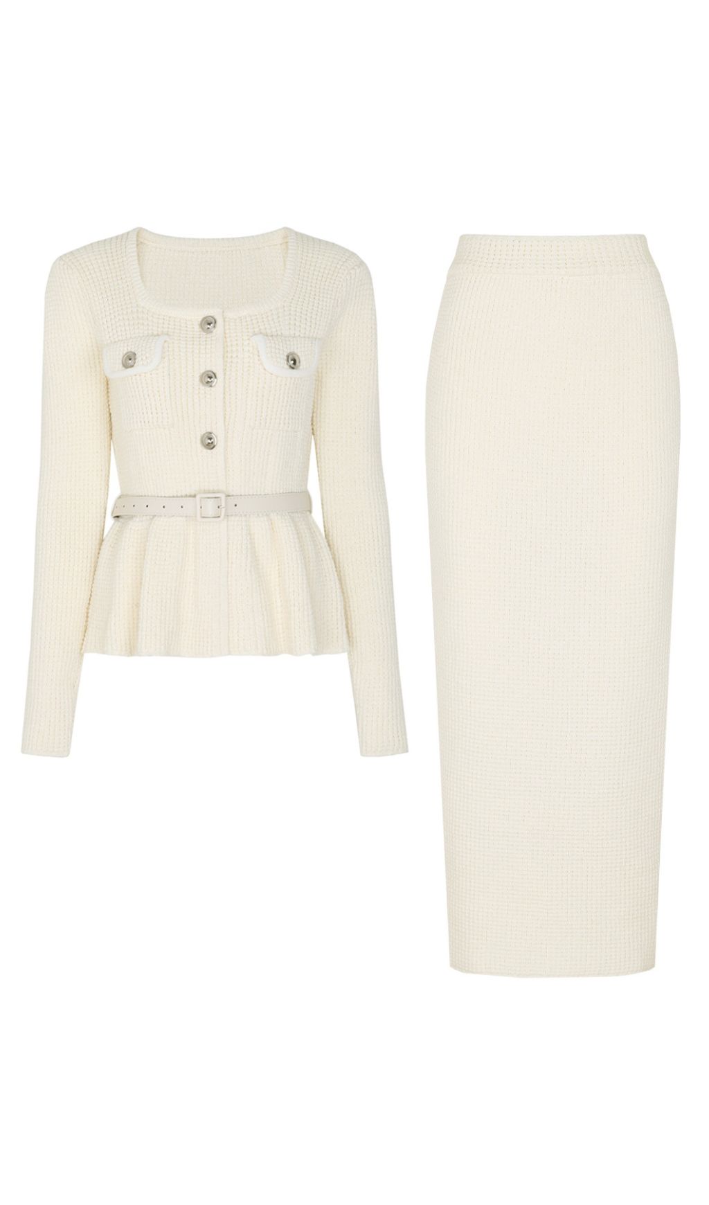 Chic Ribbed Knit Peplum Top & Midi Skirt Set - The Jakob Ensemble