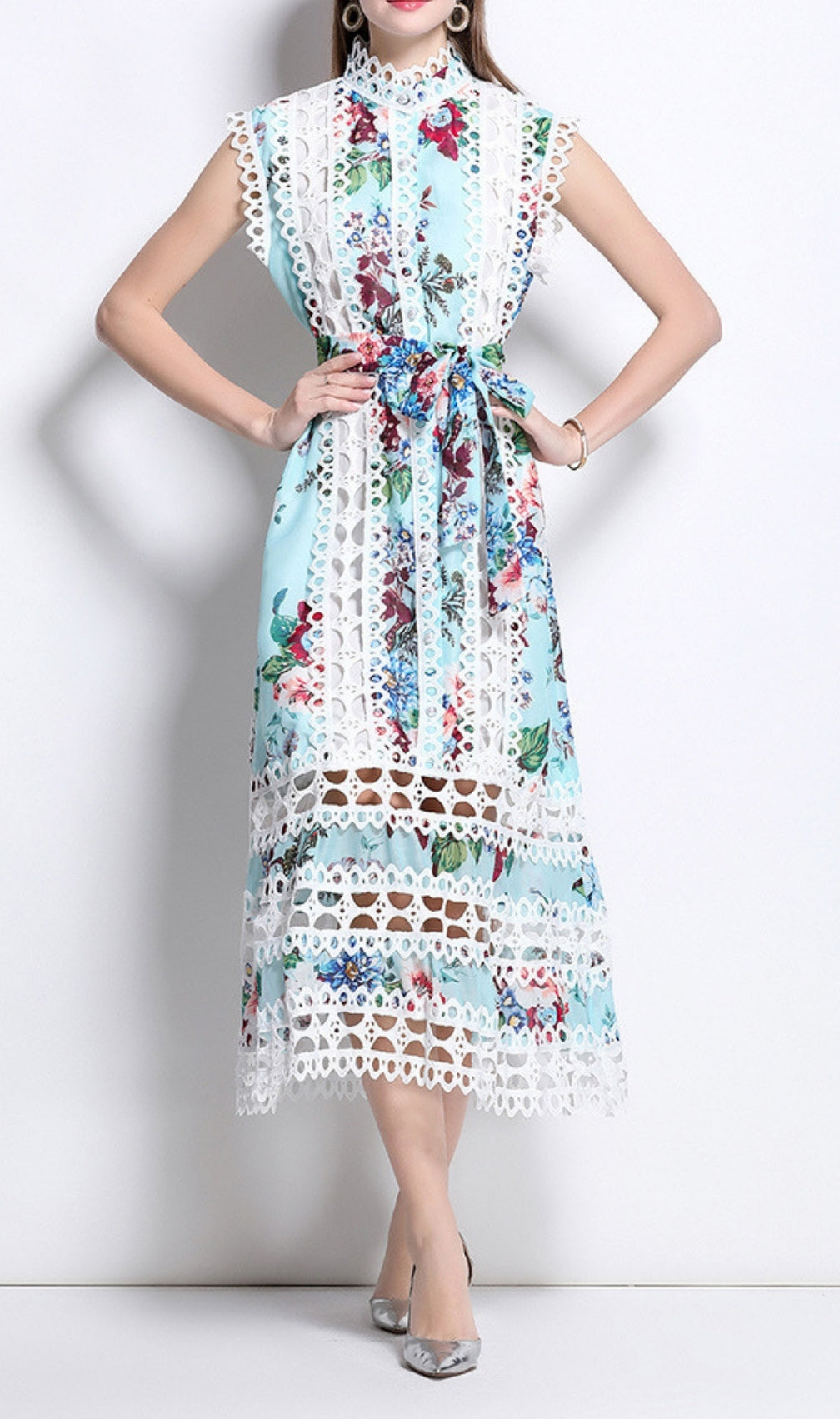 Errin Floral Hollow Out Midi Dress