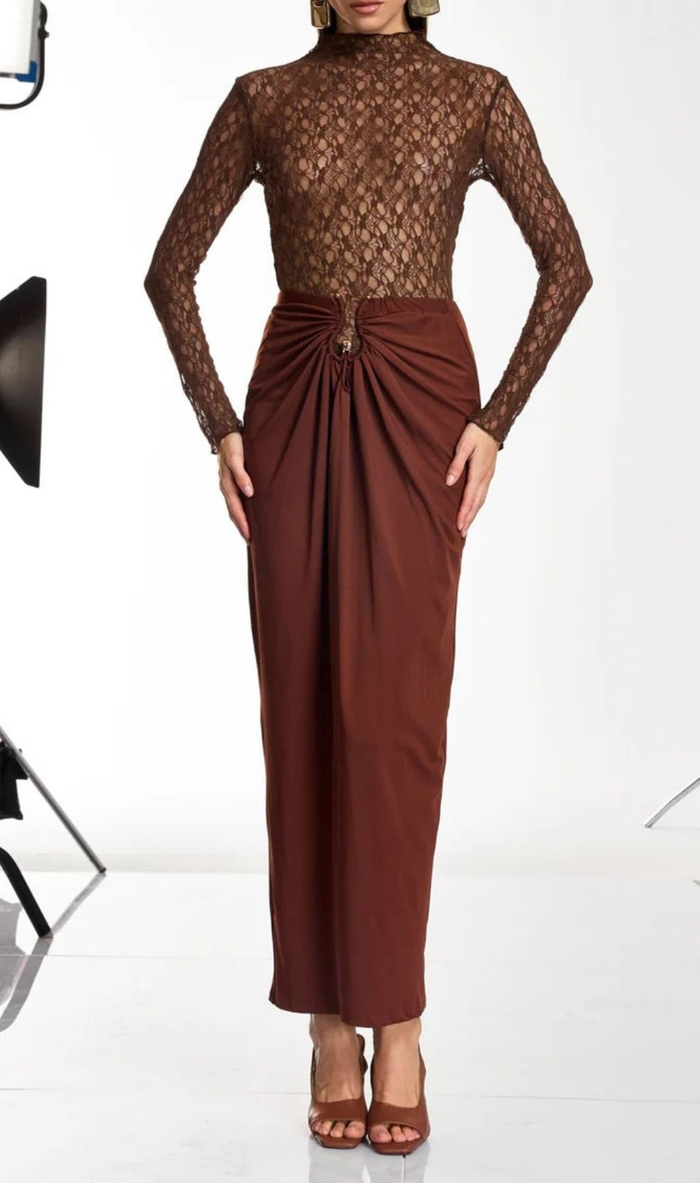 Darcila Luxe Lace Long Sleeve Top & Ruched Maxi Skirt Set