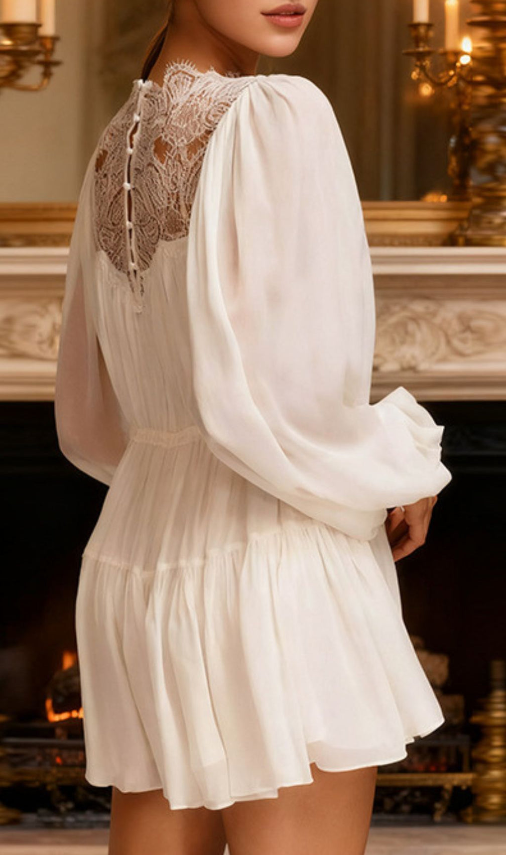 Ilan Allure Black Lace Mock Neck Mini Dress - Elegant Long Sleeve Style