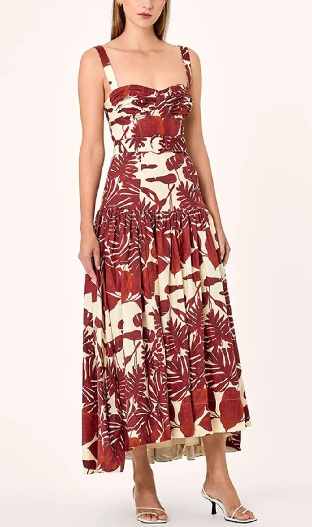 Drika Red Strappy Printed Midi Dress