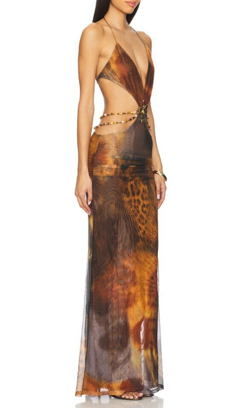 Kekona Halter Cutout Maxi Dress | Exotic Print & Glamorous Chain Detail