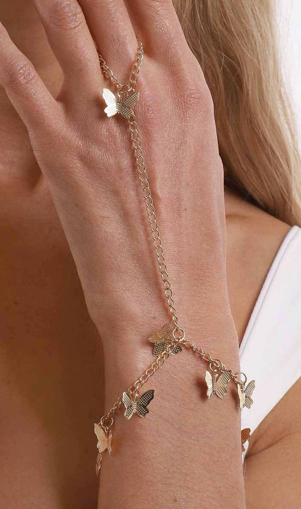 Jovita Dainty Gold Butterfly Hand Chain Finger Ring Bracelet for Women