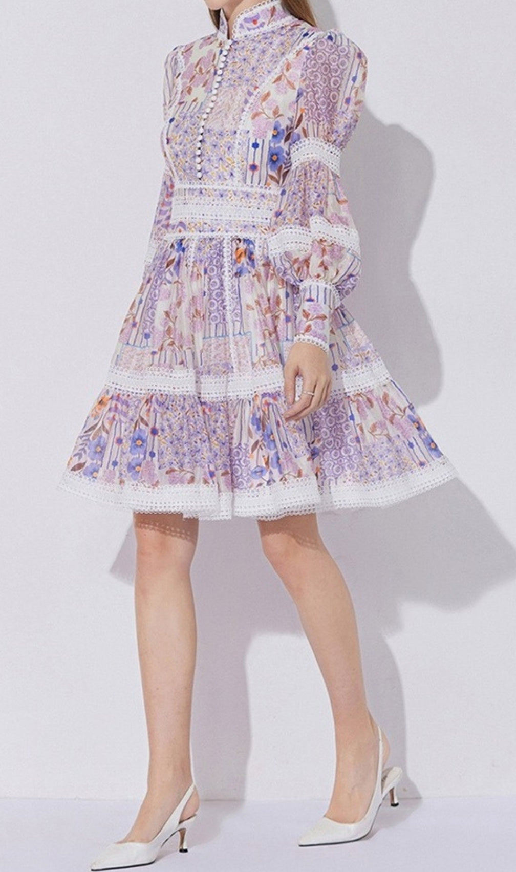 Erla Purple Floral Long Sleeve Mini Dress