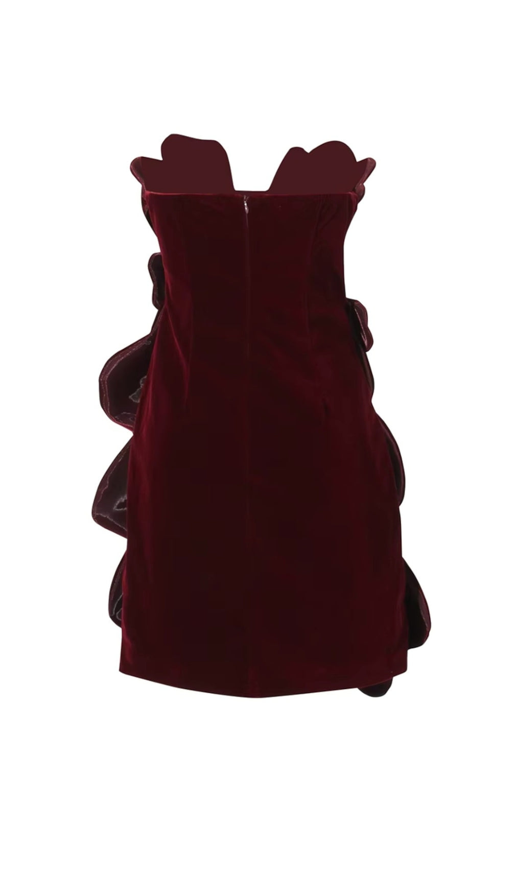 Strapless Leaf Detail Suede Dress