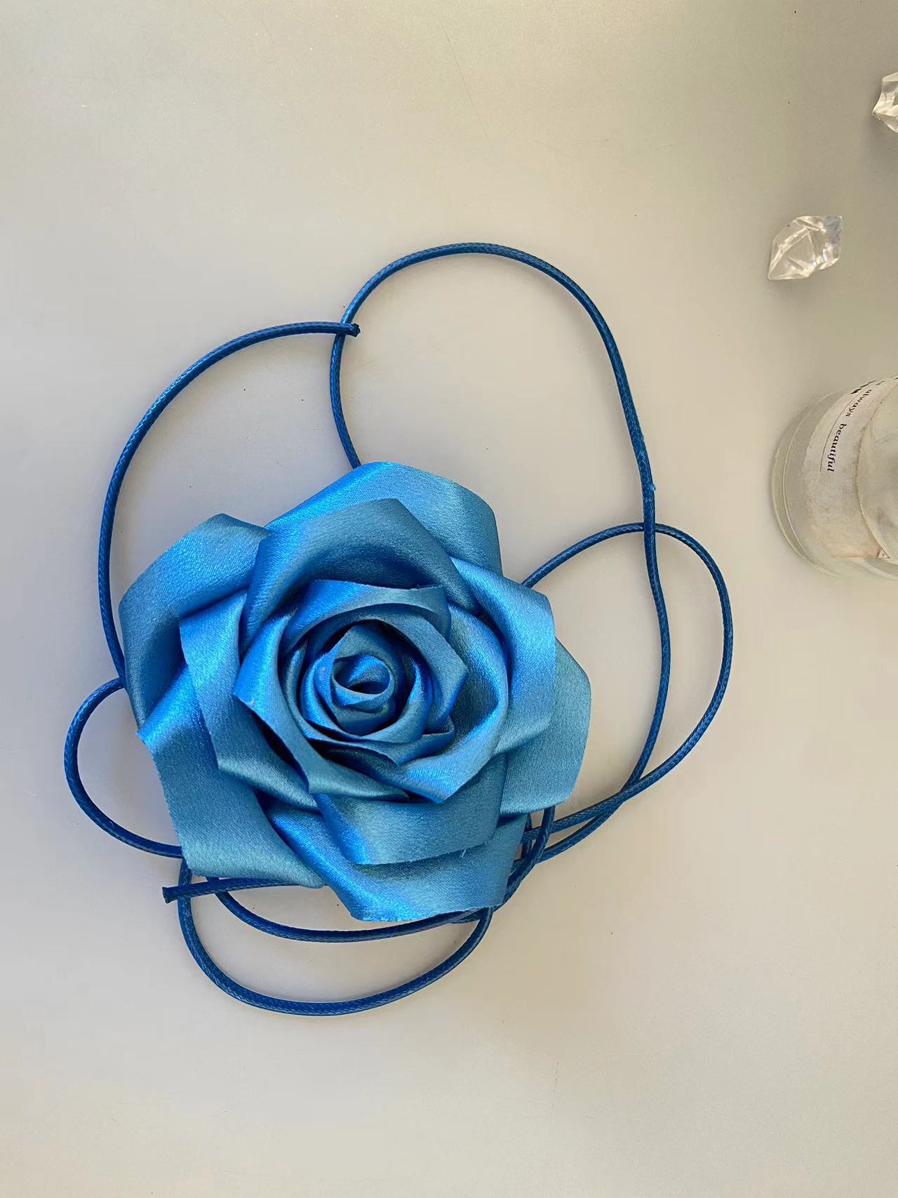 Ayano Elegant Pink Satin Rose Choker Necklace | Chic Floral Statement for Women