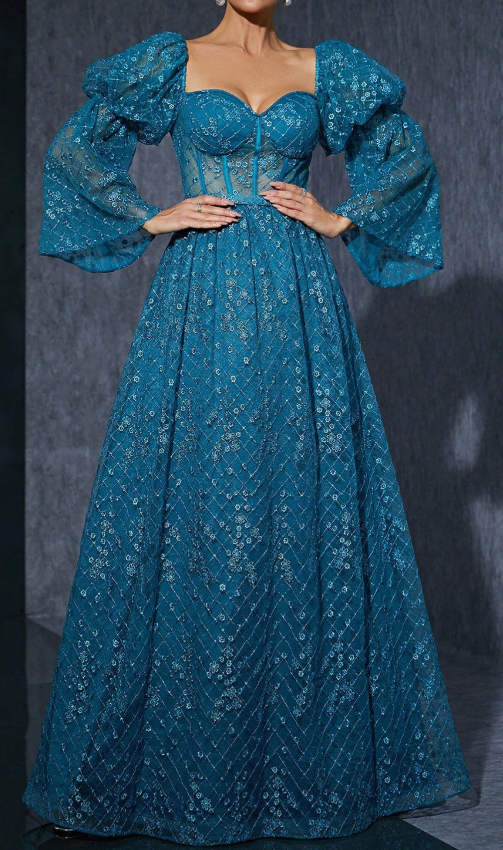 Dita Blue Corset Floral Embroidery Maxi Dress