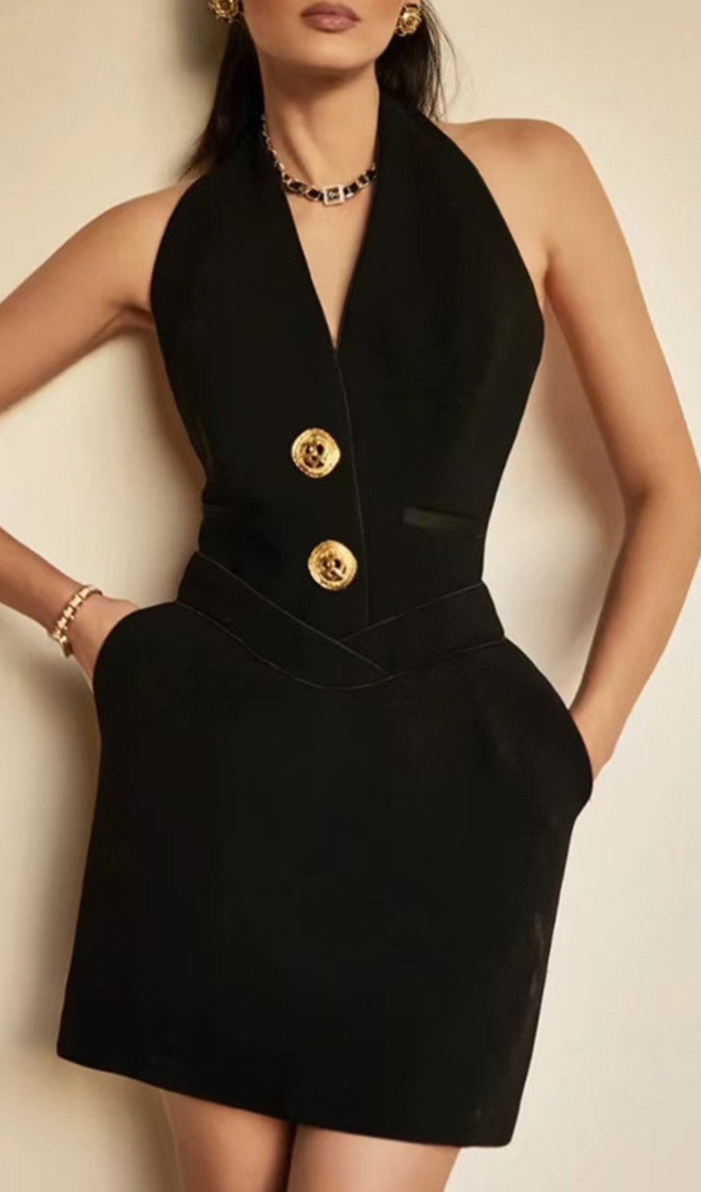 Gwydion Halter Button Mini Dress