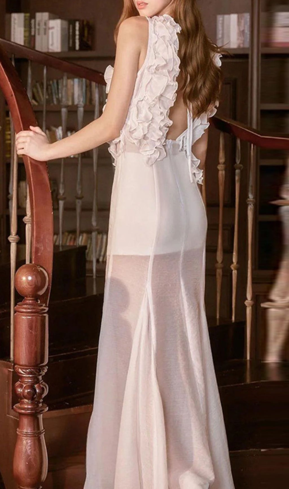 Harleigh White Ruffled Mesh Maxi Dress - Ethereal Elegance for Galas & Weddings