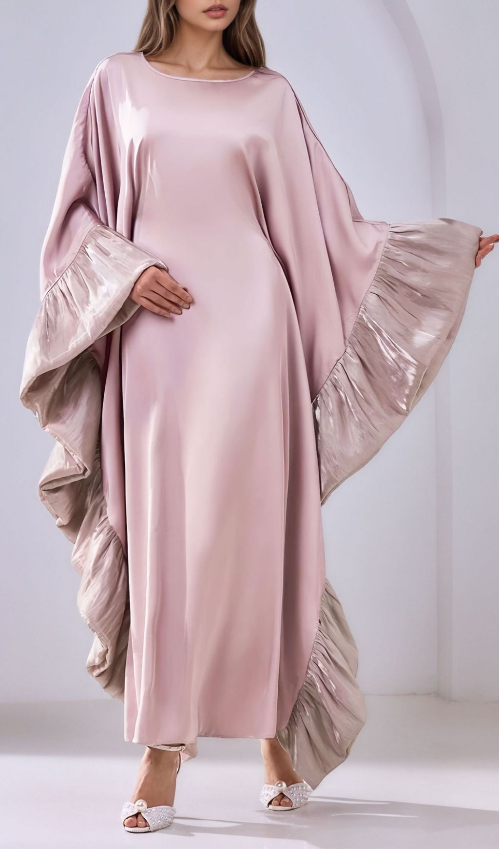 Kirklynn Pink Batwing Sleeve Maxi Dress