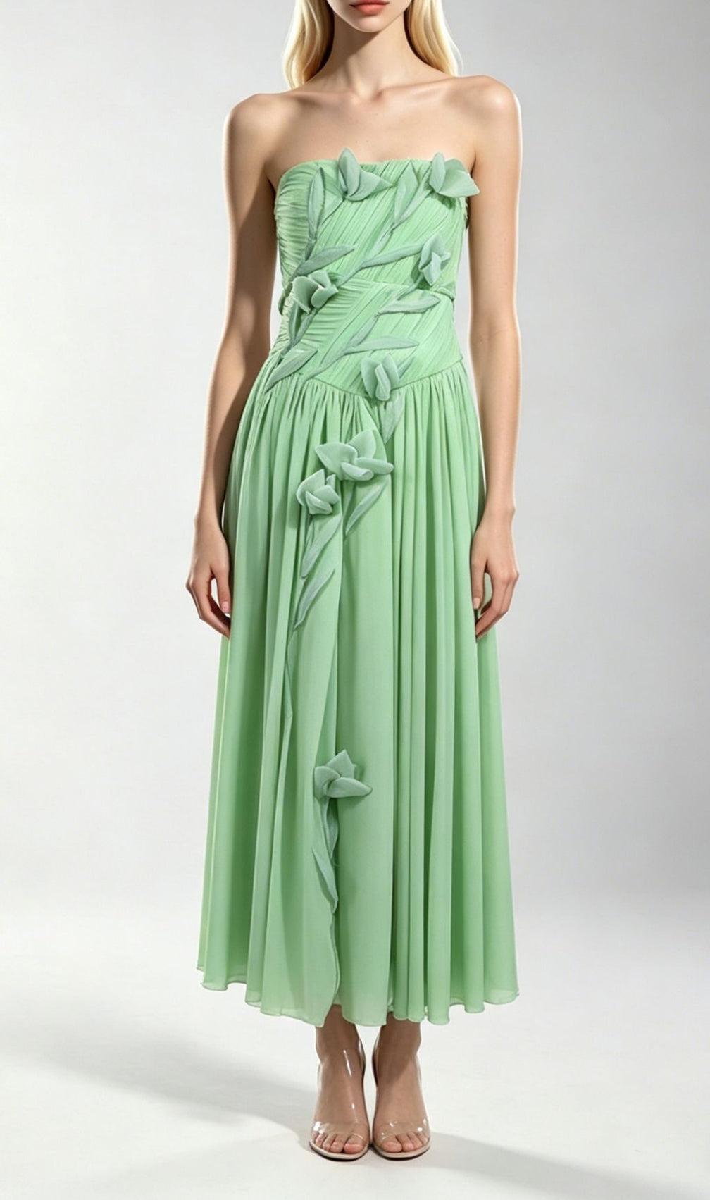Kori Green Strapless Flower Maxi Dress