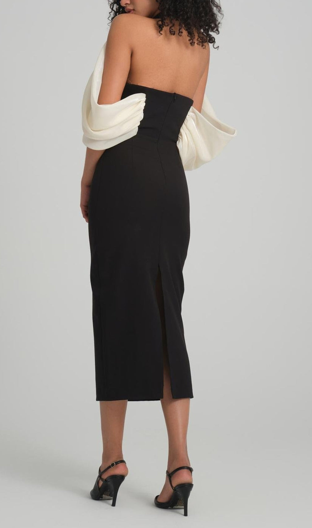 Bess Black Off-Shoulder Flower Midi Dress