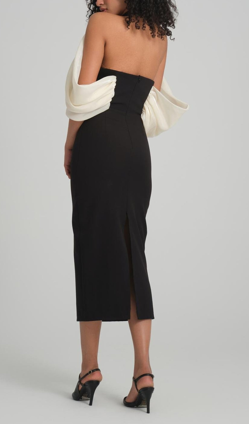 Bess Black Off-Shoulder Flower Midi Dress