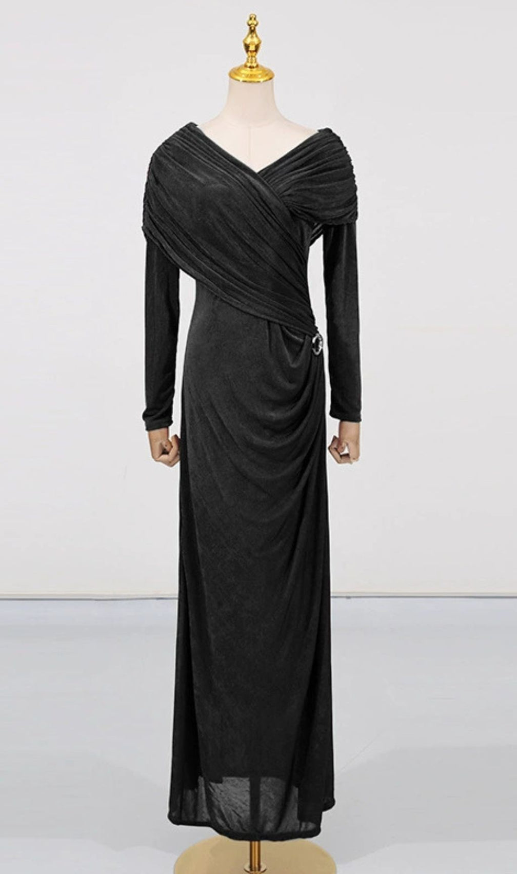 Goldy Ruched Long Sleeve Maxi Dress