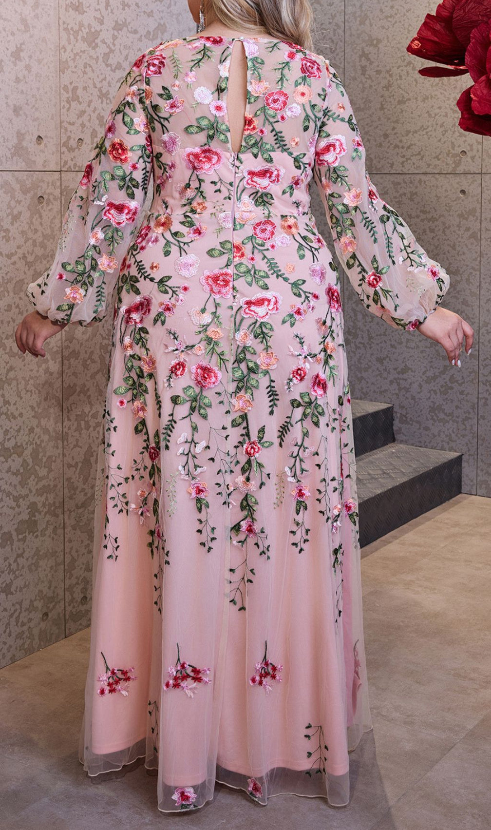 Helia Enchanting Floral Embroidered Plus Size Maxi Dress | Elegant Long Sleeve Gown